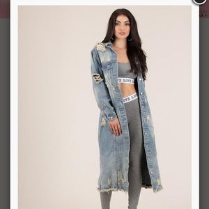 maxi distressed denim jacket